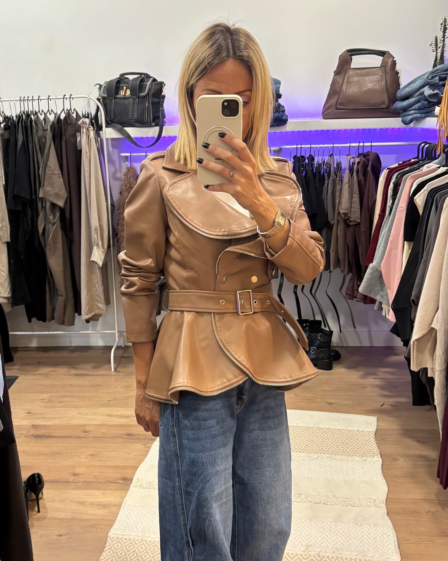 Blazer poli pele cintado
